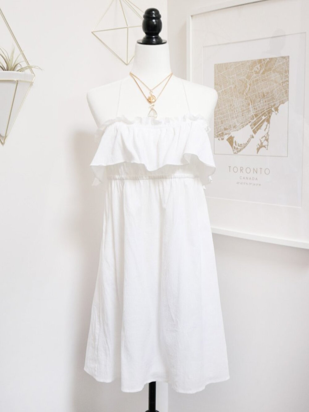 BANANA REPUBLIC White Babydoll Crepe Dress 100% Cotton, Flowy Ruffle Summer